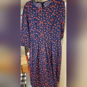 Vintage Style Floral Blue and Red Midi Dress